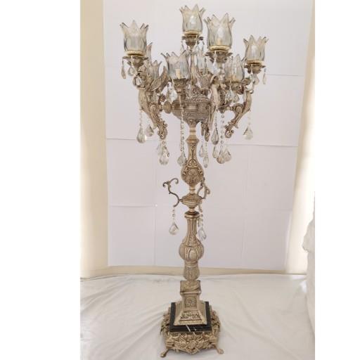 آباژور ایستاده برنز کنار سالنی طرح فرشته آنتیک 5 شاخه 11 شعله ( لوستر برنجی )